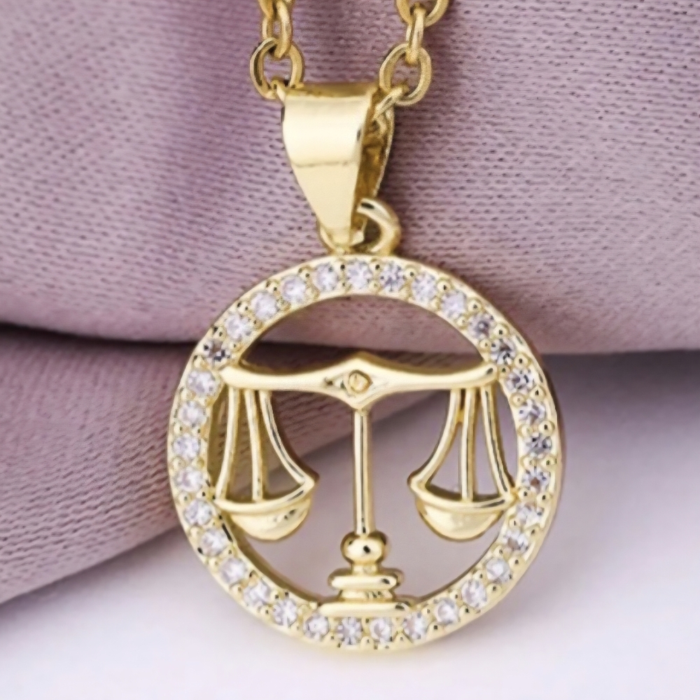 Libra Zodiac Necklace Inlaid Zircon Gold Plated Stainless Steel